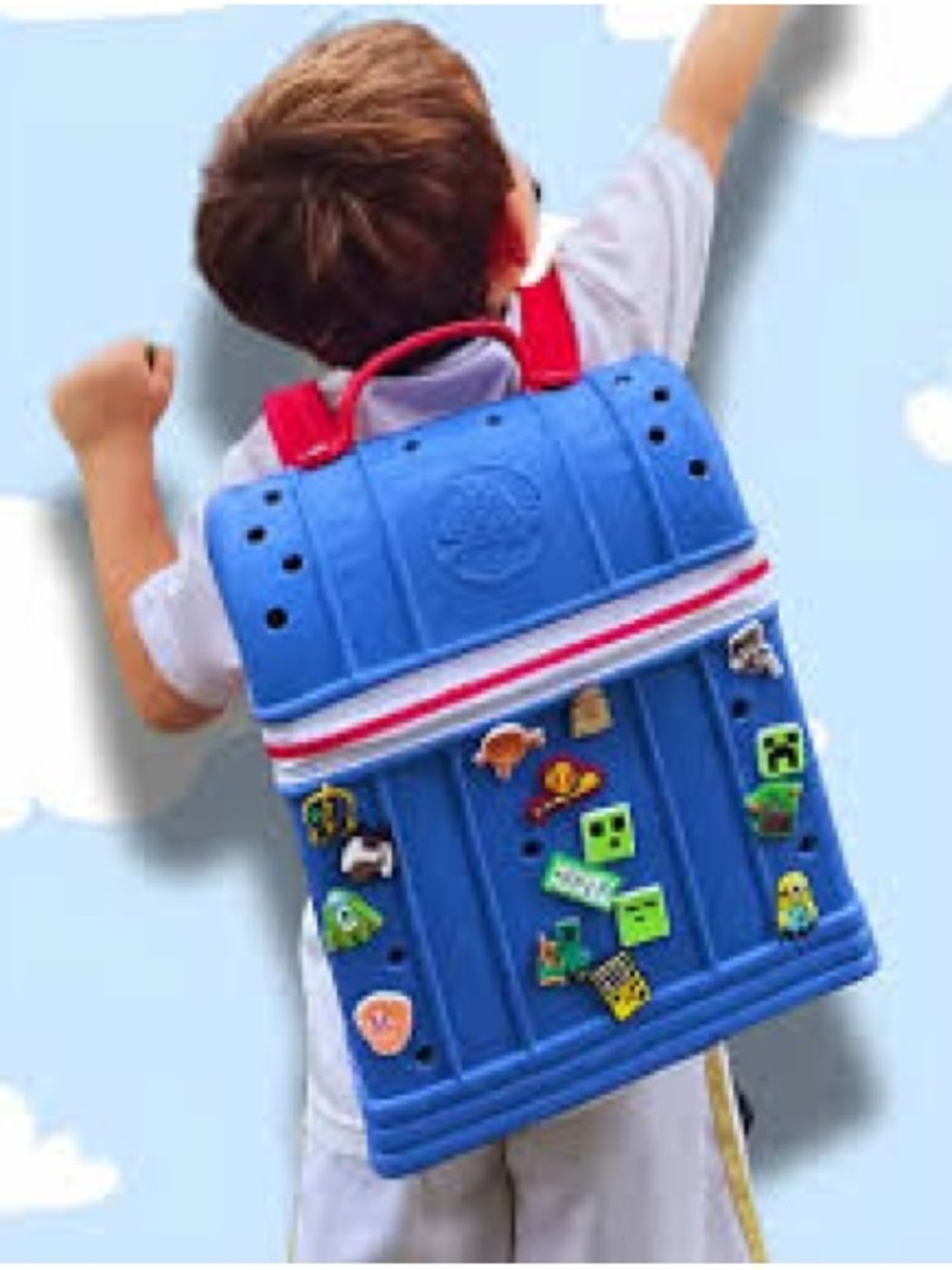 CROCS Blue Kids Backpack with Red Straps and Character Jibbitz